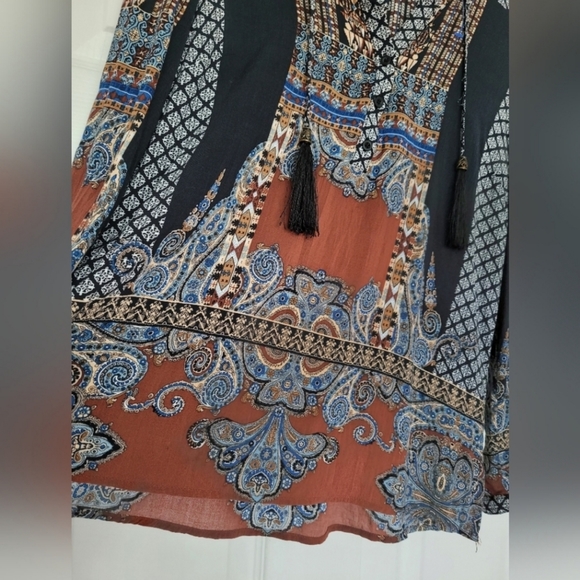 Tribal Jeans Arctic Dreamer Women's Blouse 100% Rayon Tassels Multicolor S/P - Picture 5 of 15